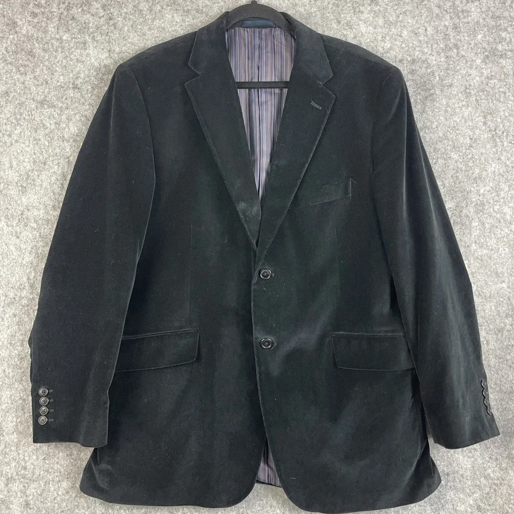 Madison Velvet Blazer Sport Coat Mens 44R Black 2 Button Cotton Smoking Jacket